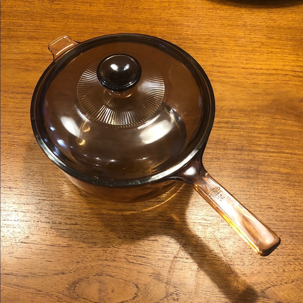 Vintage Vision Amber Glass 2.5L Saucepan with Pyrex Lid - Amber